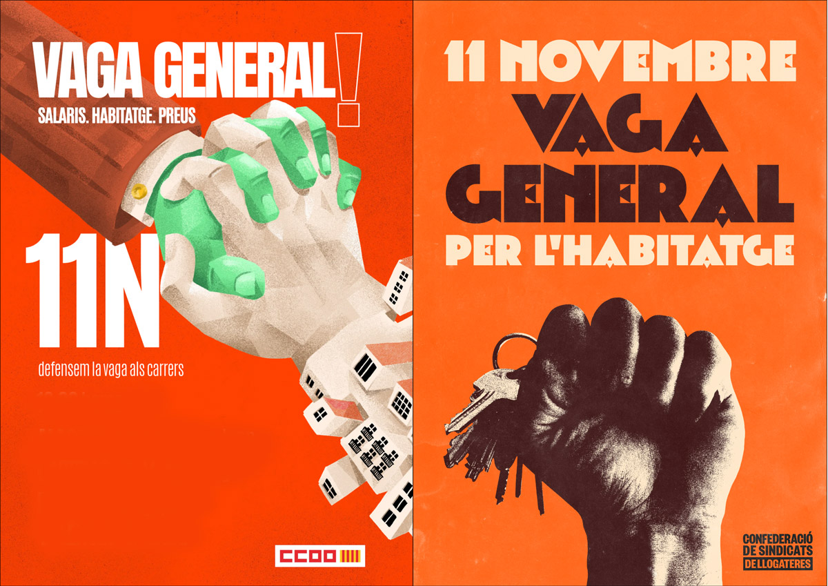 Cartells de la vaga general de l'11 de novembre per l'habitatge